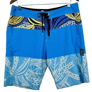 Volcom 20” True To This Blue Patterned 1 Pocket Tie Close Board Shorts 34